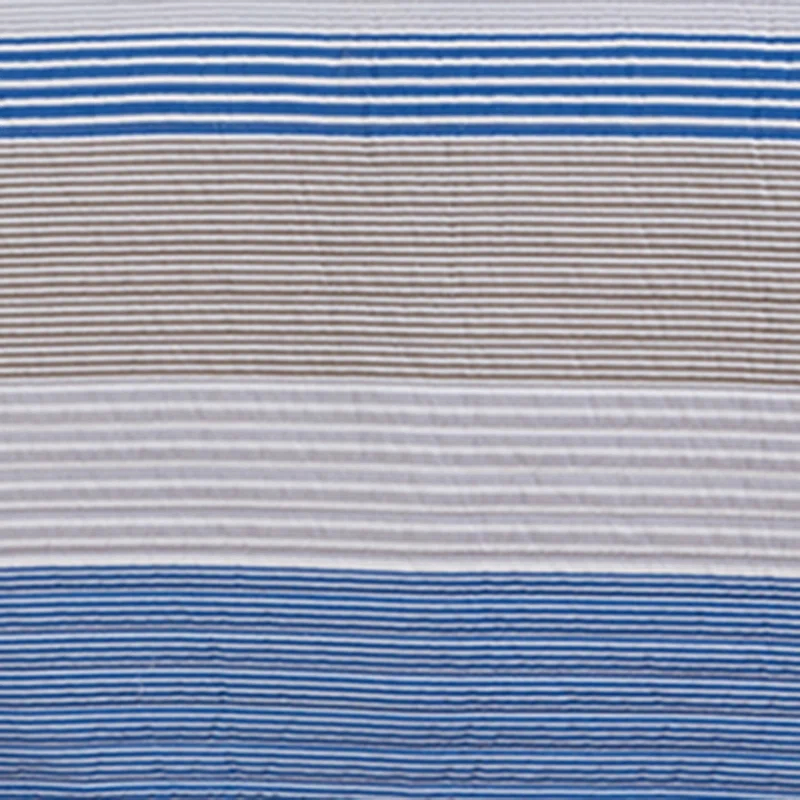 FreshFolds Blue / White / Grey Striped Reversible Quilt Set with Shams