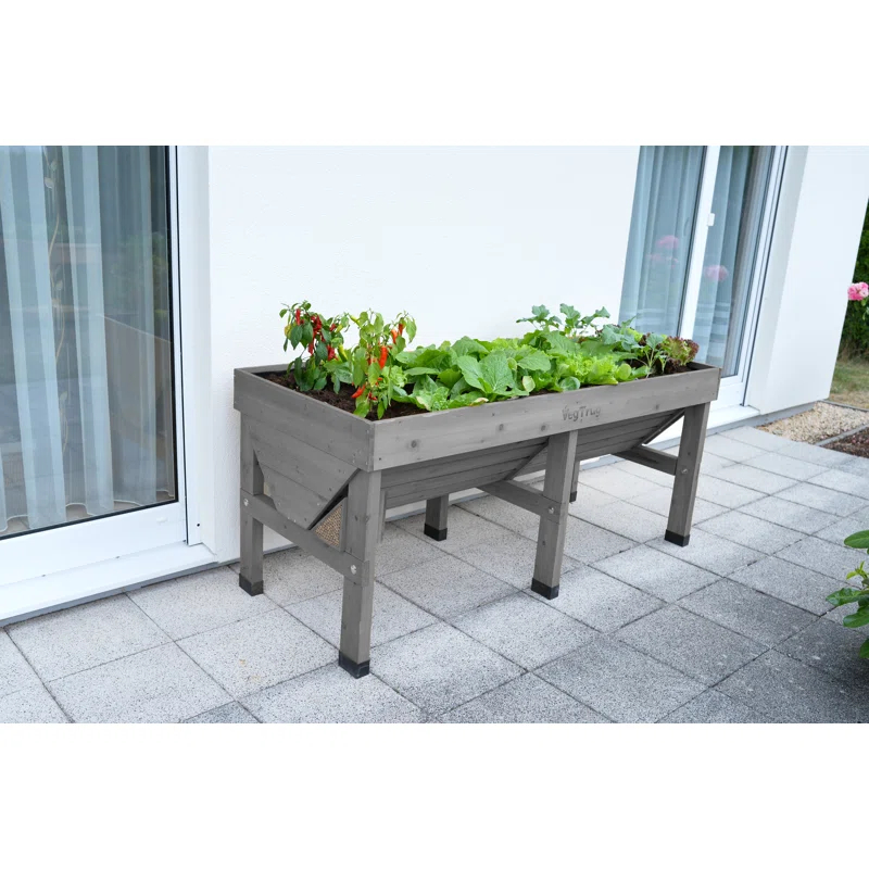 Gray Wash Wooden Raised Bed Planter for Outdoor Gardens
