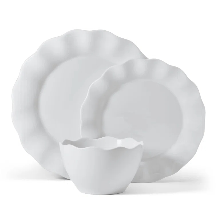 Fitz and Floyd Everyday White Scallop 12-Pc Dinnerware Set, Service For 4