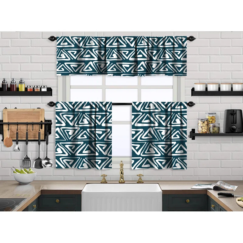 Boho Design Kitchen Valance (50X14) And 2 Tiers Cafe Curtains