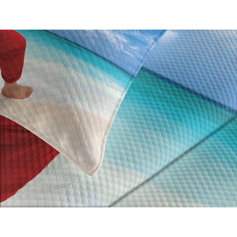 Ambesonne Ambesonne Santa Bedspread Set Relaxing at Exotic Beach Blue Sand Brown Red