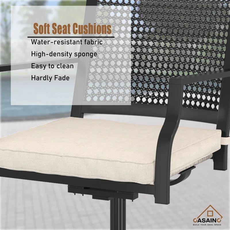 CASAINC Outdoor Iron Frame Swivel Dining Chair with Cushions (Set of 2)