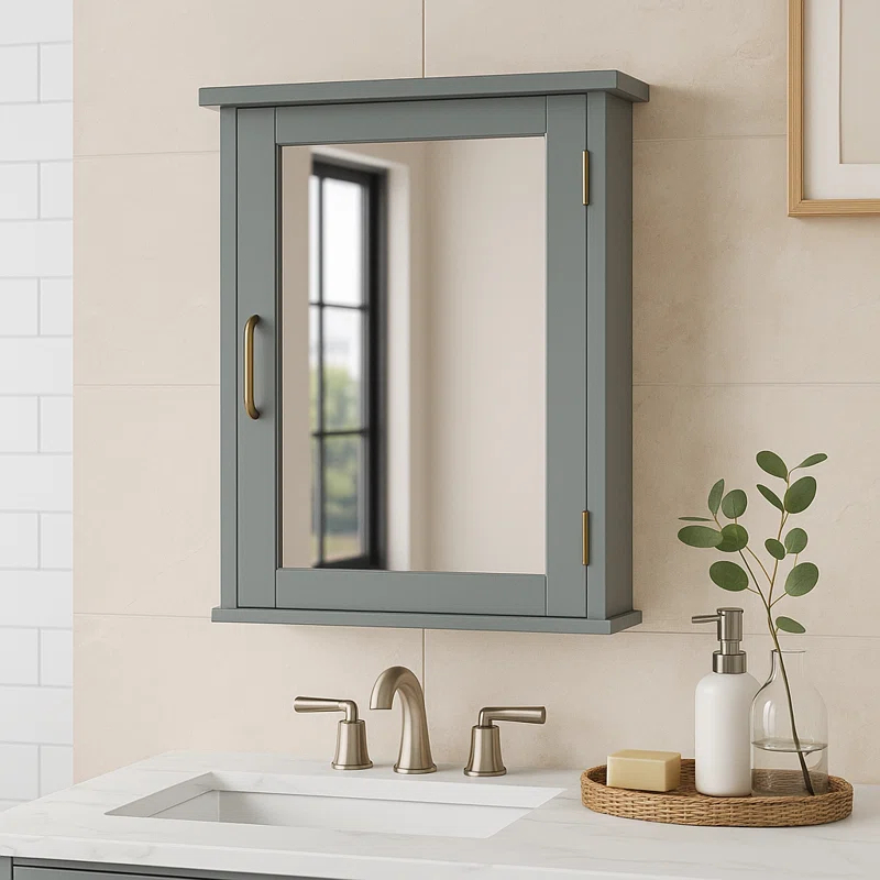 Greyleigh™ Church Strett Removable Wall Medicine Cabinet with Mirrored Door and Adjustable Shelf, Gray Modern Storage for Bathrooms