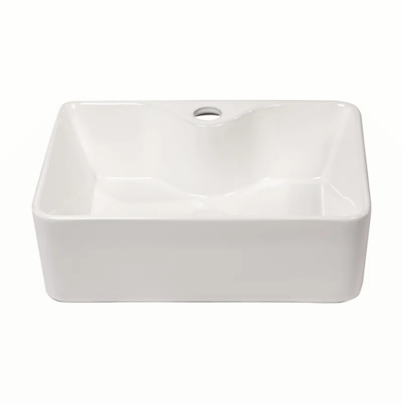 Lordear H-LMP1612L 16" x 12" Bathroom Vessel Sink Rectangular Above Counter White Ceramic Vessel Sink with Faucet Hole