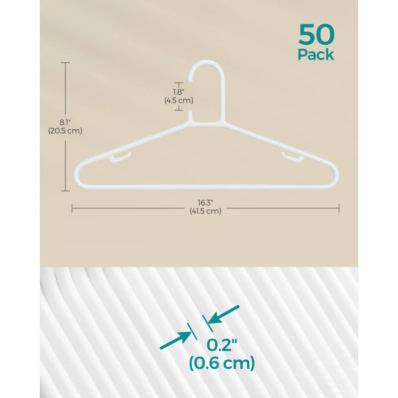 Rebrilliant 50-Pack Slim PP Plastic Hangers | Space-Saving, Non-Slip Design For Shirts And Scarves