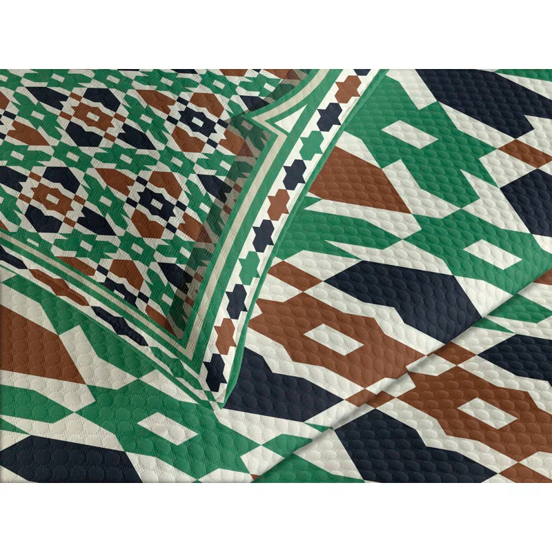Ambesonne Retro Bedspread Set Moroccan Arch with Floral Green Brown