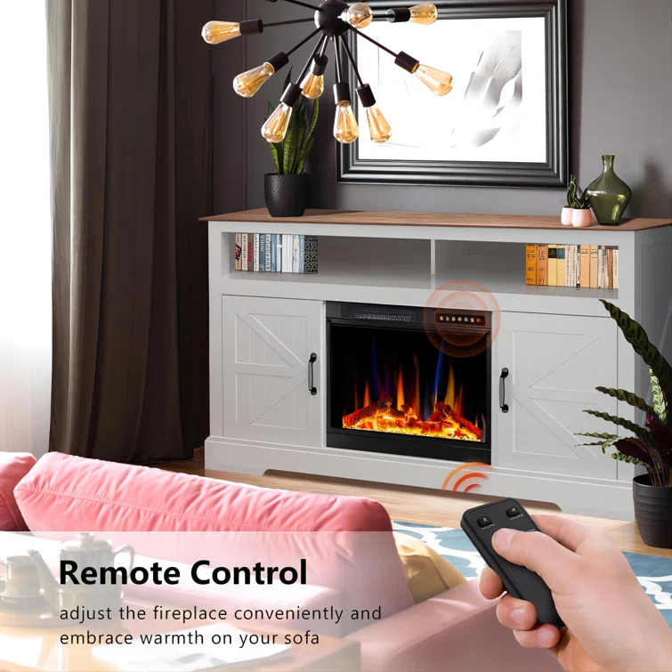 R.W.FLAME 60''W Media Console TV Stand For TVs With Electric Fireplace & Adjustable Led Flame