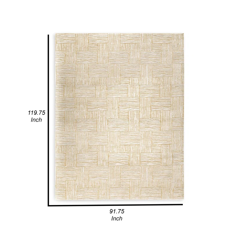 Benjara Aden 8 X 10 Large Area Rug, Handwoven Basket Weave Design, Beige Polyester