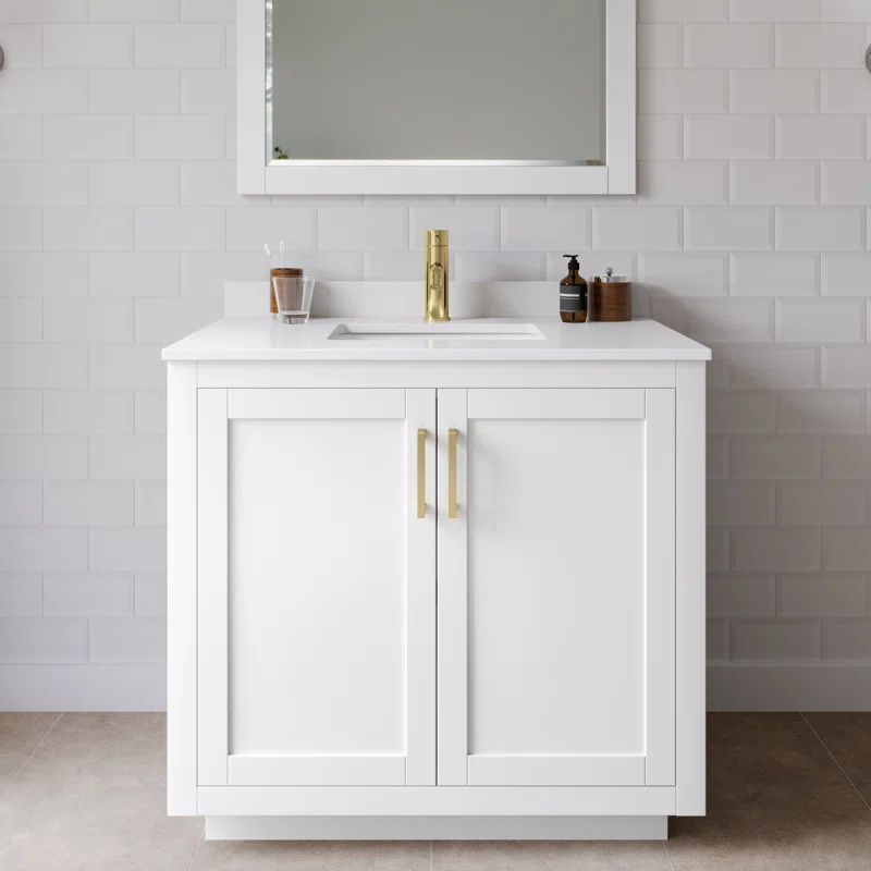 Wyndham Collection Miranda 36" Freestanding Single Bathroom Vanity with Cultured Marble Top with 34" Mirror
