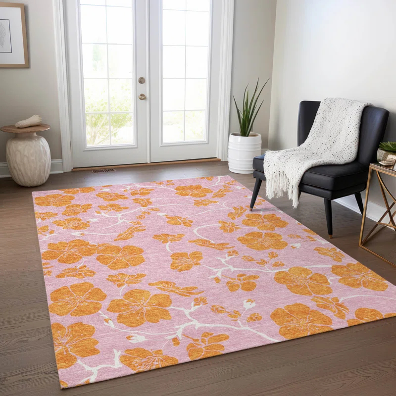 Machine Washable Indoor/Outdoor Chayden ACN1034 Pink Rug