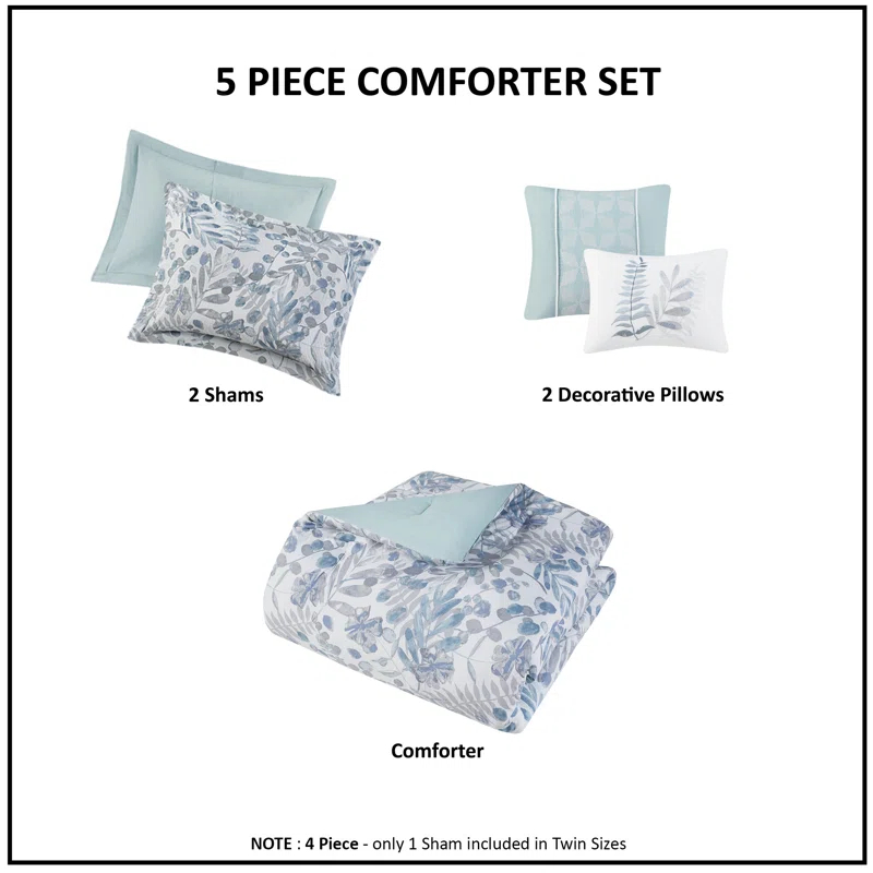 Bonnie 5 Piece Seersucker Comforter Set with Throw Pillows