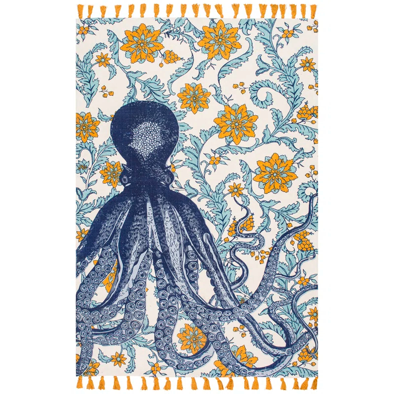 Thomas Paul Thomas Paul Octopus Tasseled Blue/Yellow Area Rug
