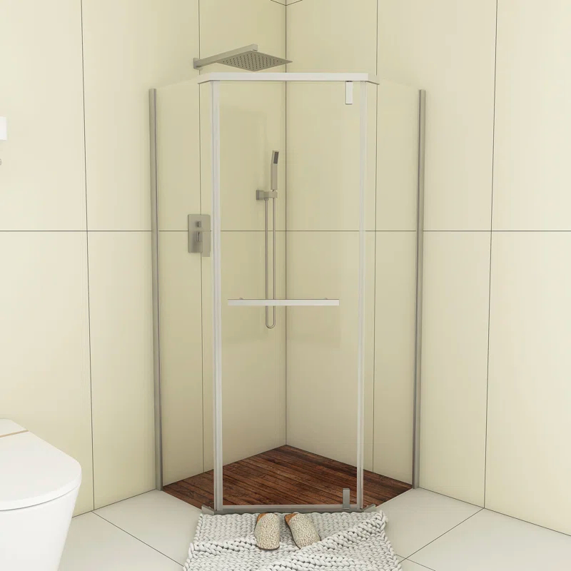 Bossicavelly 36" x 72" Neo-angle Pivot Semi Frameless Corner Shower Enclosure BOPSSD07CH