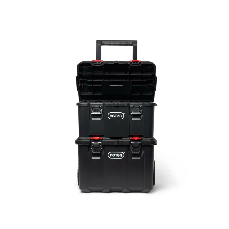 Keter Keter Stack-n-Roll 3 Piece Durable Resin Rolling Tool Box System Tool Storage and Organization Ideal For Garage and DIY, Black