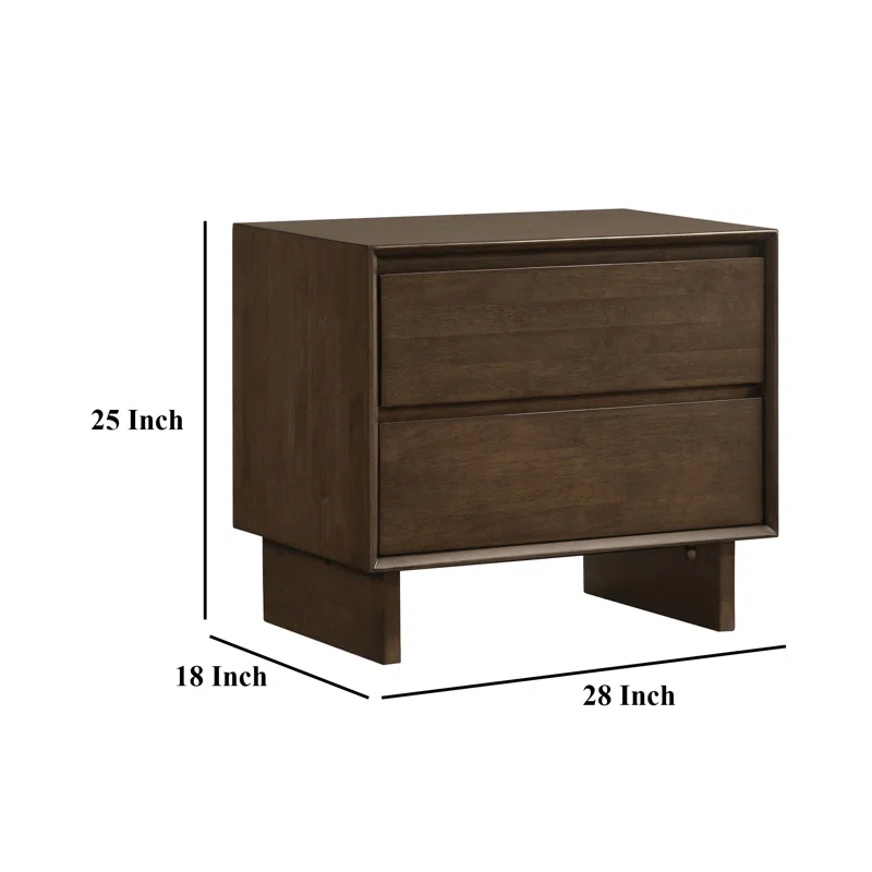 Benjara Genu Nightstand, 2 Drawers W Fingertip Handles, Warm Walnut Brown