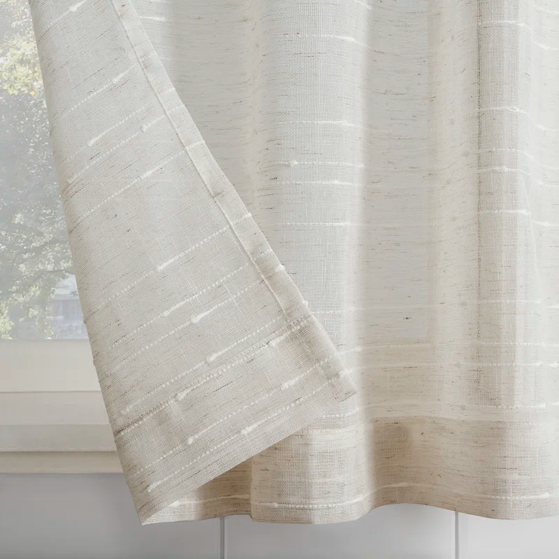 Clean Window Clean Window Aya Textured Slub Stripe Linen Blend Sheer Rod Pocket Kitchen Curtain Valance