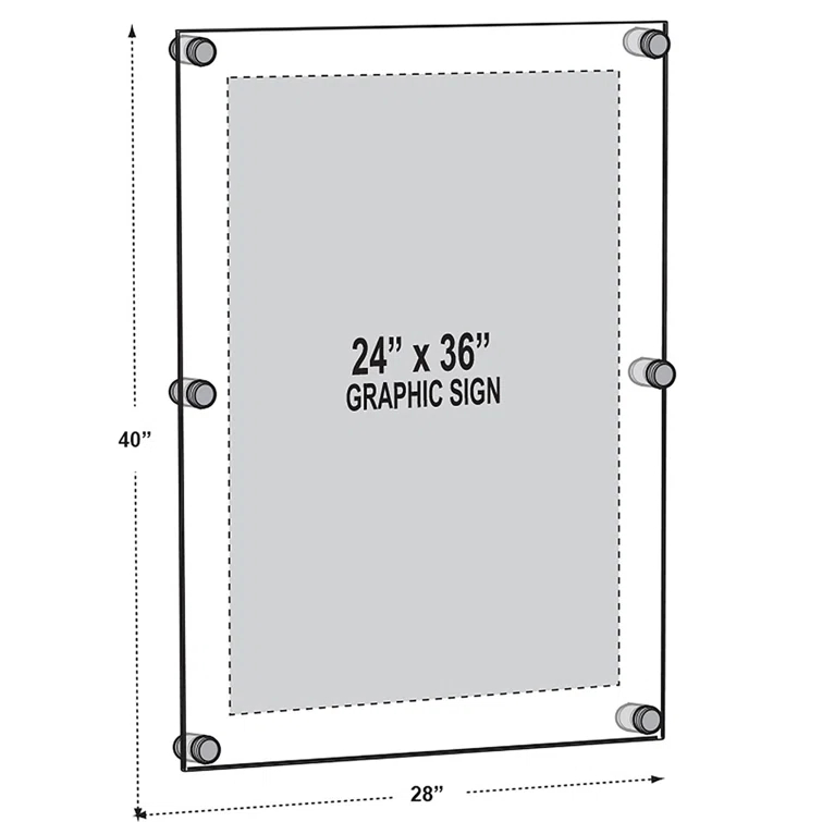 Azar Displays Floating Acrylic Wall Frame with Stand Off Caps: 24" x 36" Graphic Size, Overall Frame Size: 28" x 40" (Set of 2)
