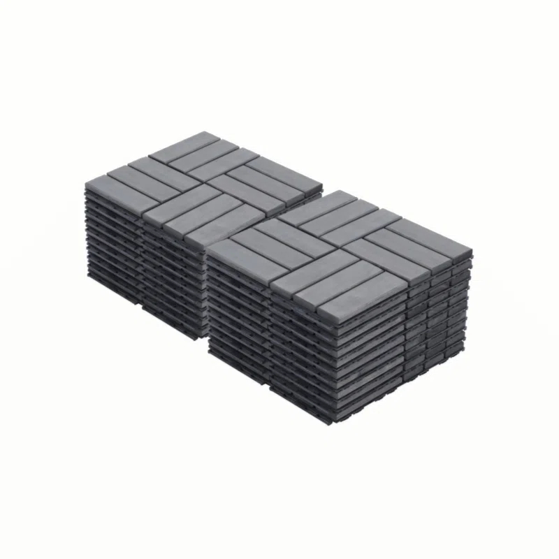 Go Peak Track 20 PCS Interlocking Deck Tiles Checker Pattern, 12" X 12" Square Light Gray Acacia Hardwood Outdoor Flooring For Patio, Bancony, Pool Side,...