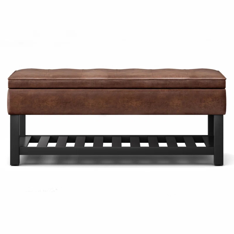 Simpli Home Cosmopolitan 44"W Transitional Tufted Storage Ottoman Bench with Lift Top