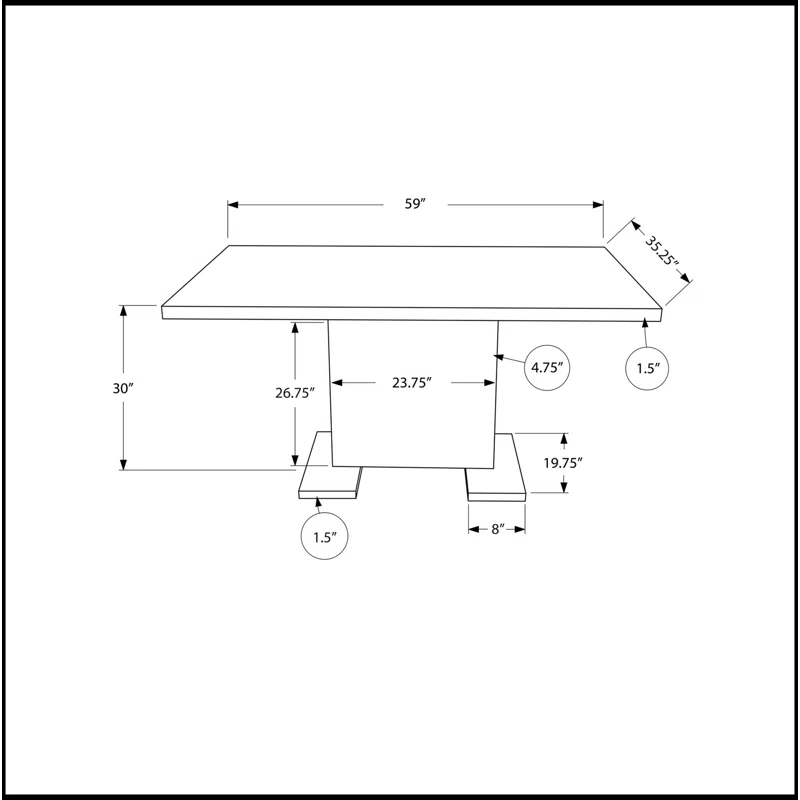 Wrought Studio™ Dining Table, 60" Rectangular, Kitchen, Dining Room, Glossy White Laminate, Chrome Metal, Contemporary, Modern