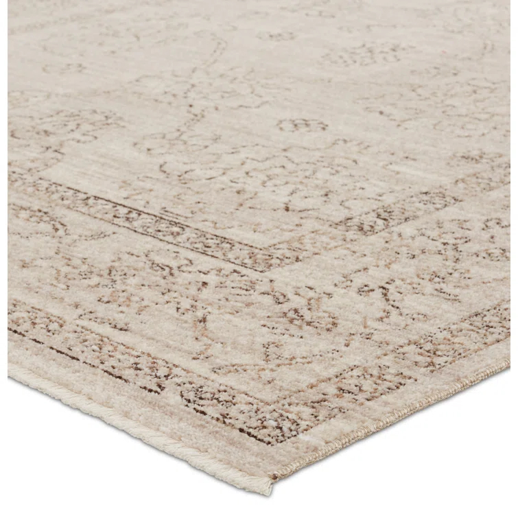Bungalow Rose Floral Machine Woven Polyester Area Rug in Beige/Brown