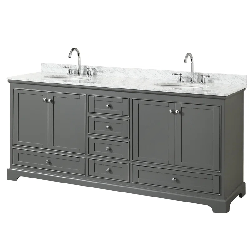 Wyndham Collection Deborah 80'' Double Bathroom Vanity with Marble Top