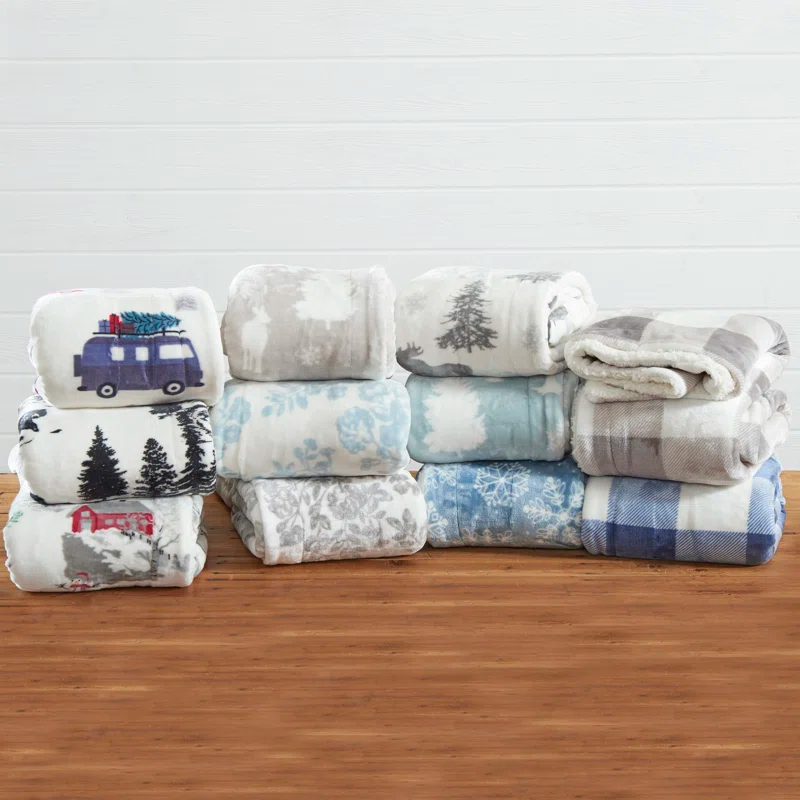 FreshFolds Ultra Soft Printed Plush Sherpa Reversible Blanket
