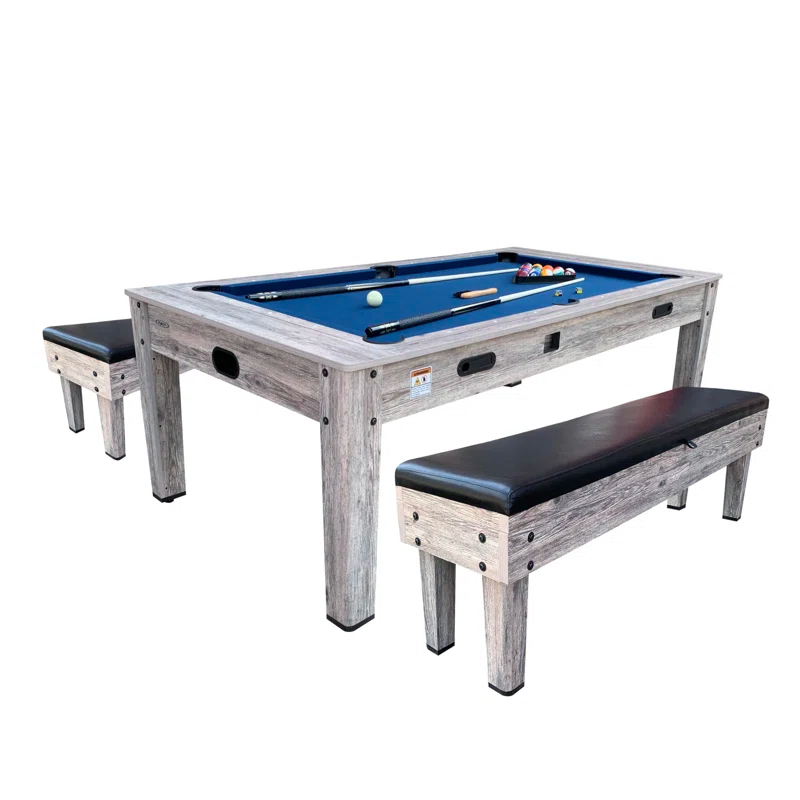 RACK Pool Tables Rack Luxor 7.5-Foot 4-In-1 Multi-Game Swivel Billiard/Pool Table (Blue Felt With 2 Bench)
