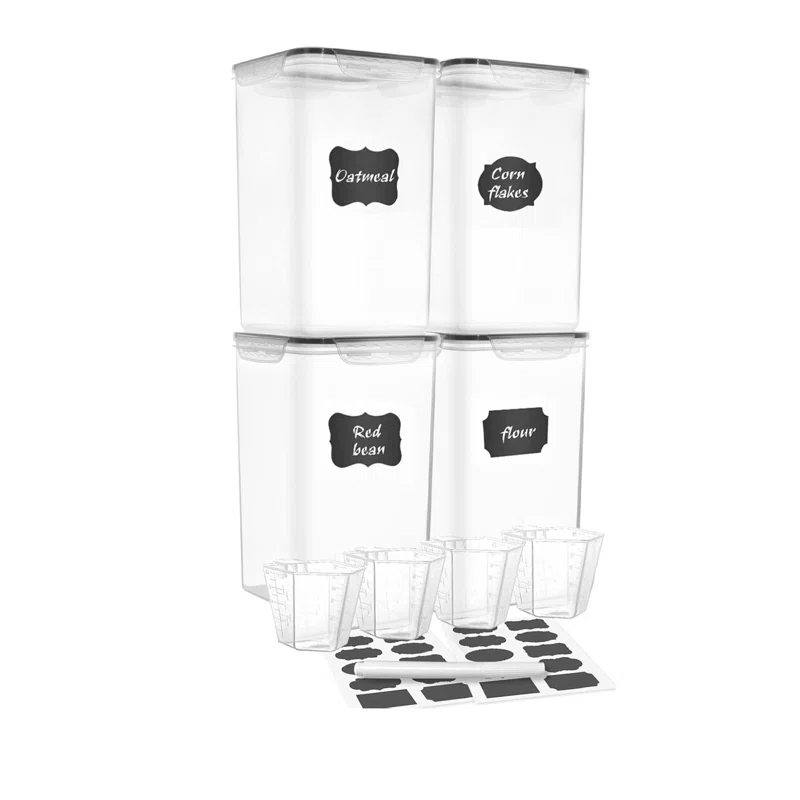 Prep & Savour Extra Large 7qt / 6.5L/220oz Tall Food Storage Containers, WIDE & DEEP, 4-Piece Plastic Airtight Kitchen Pantry Storage Containers for Flour, Sugar, with 4 Measuring Cups,20 Labels