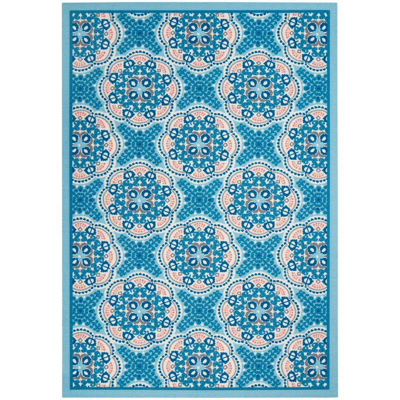 Floral Blue Outdoor Area Rug
