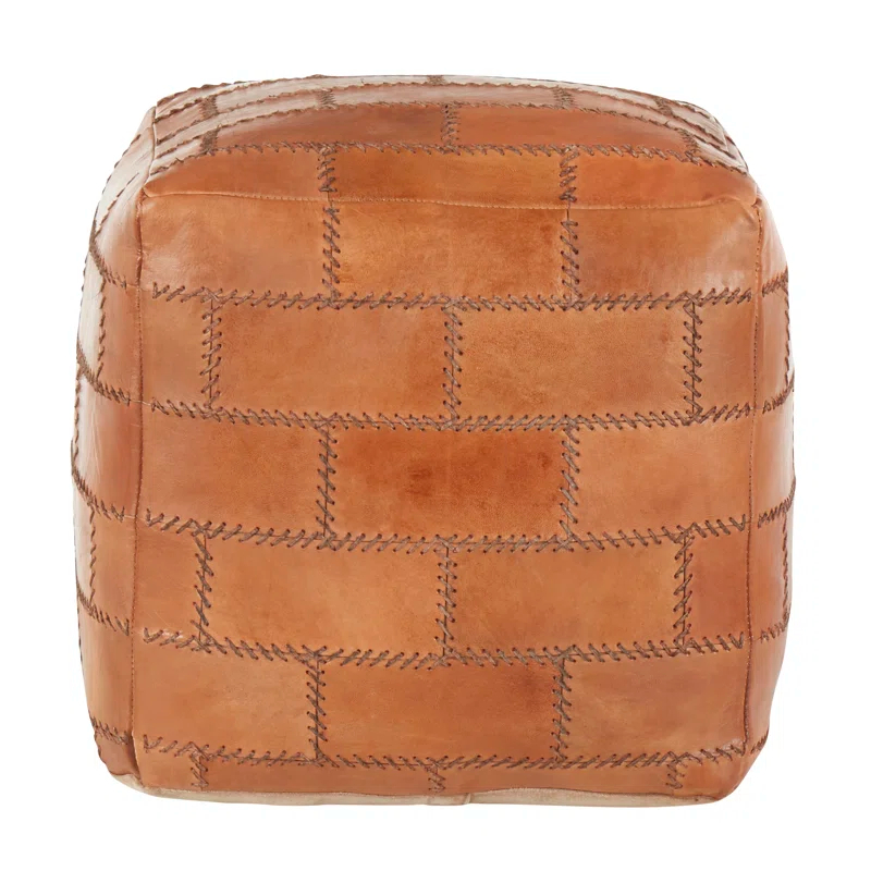 17 Stories Elchin Industrial Pouf In Brown Leather