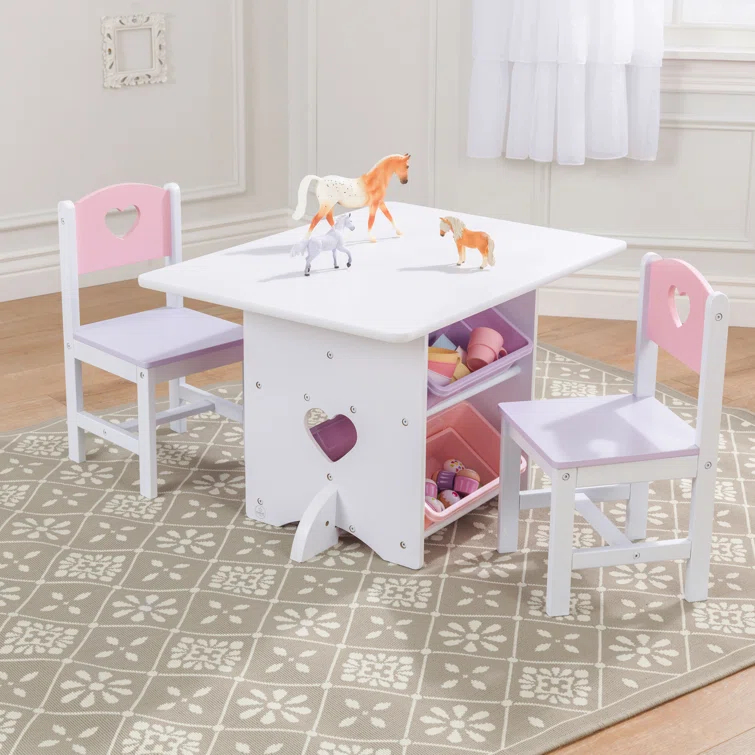 KidKraft Wooden Heart Table & Chair Set with 4 Bins
