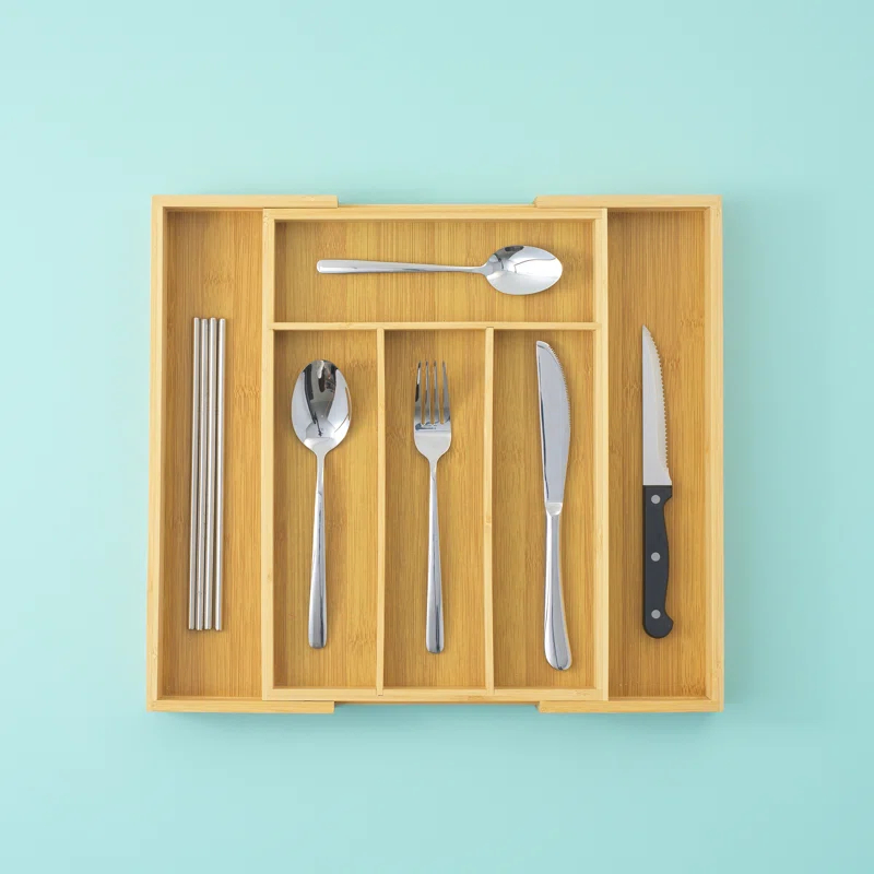 JoyJolt JoyJolt Bamboo Expandable Flatware Drawer Organizer for Kitchen Utensils