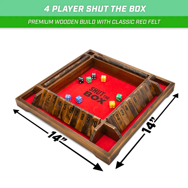 GoSports GoSports Shut the Box Premium Wooden Dice Game, Classic 4 Player Family Board Game
