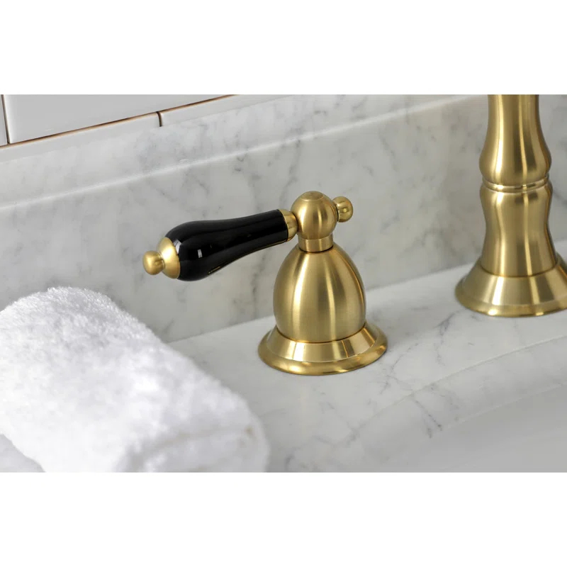 Kingston Brass Duchess Two-Handle 3-Hole Deck Mount Widespread Bathroom Faucet with Brass Pop-Up Drain