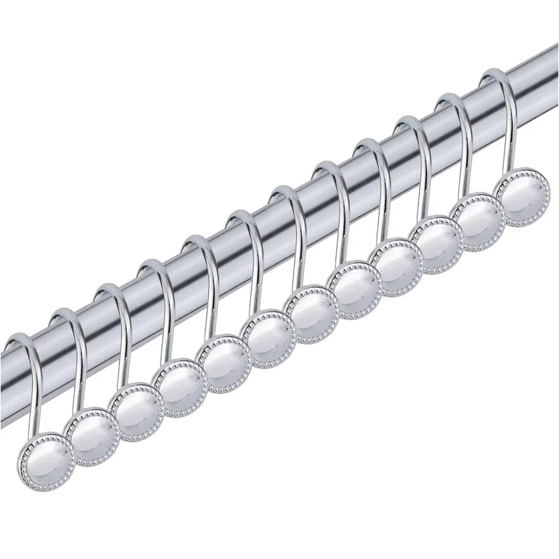 Home Mart Goods 12 Piece Set - Chrome Button Heavy Duty Shower Curtain Hooks Rings Rustproof Metal