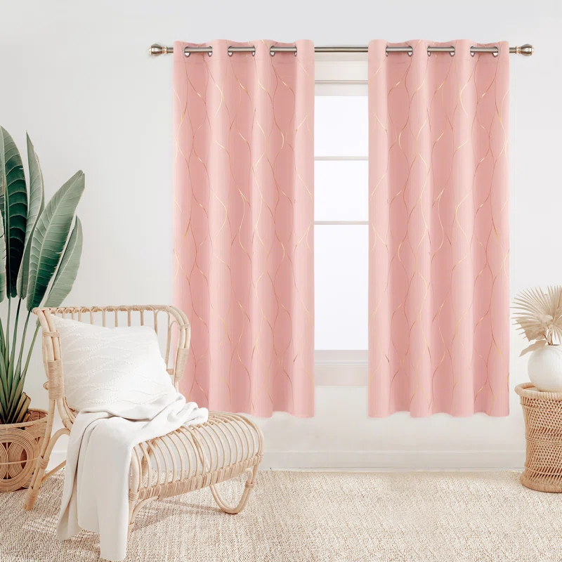 Everly Quinn Boulus Gold Foil Print Blackout Thermal Insulated Grommet Curtains Set Of 2