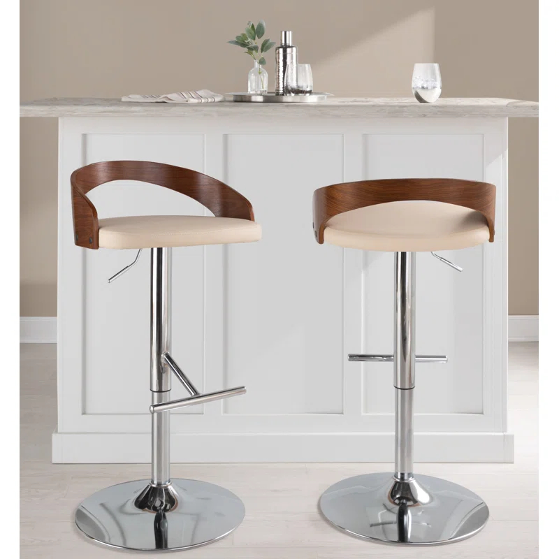 Grotto Swivel Upholstered Adjustable Height Counter Stool with Metal Frame (Set of 2)
