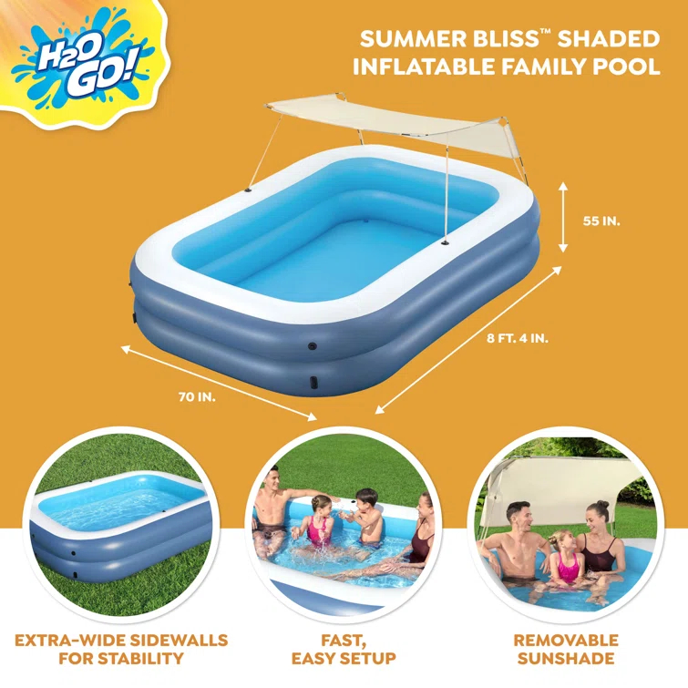 Bestway Plastic Rectangle Inflatable Pool 55'' H x 70'' W x 100'' L