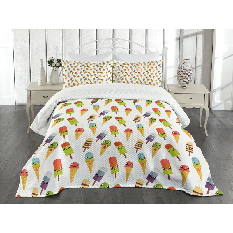 Ambesonne Ambesonne Ice Cream Bedspread Set Colorful Yummy Multicolor