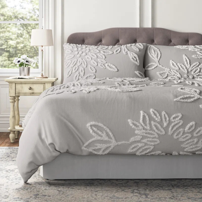 Kelly Clarkson Home Gwyneth 3 Piece Tufted Cotton Chenille Floral Duvet Cover Set