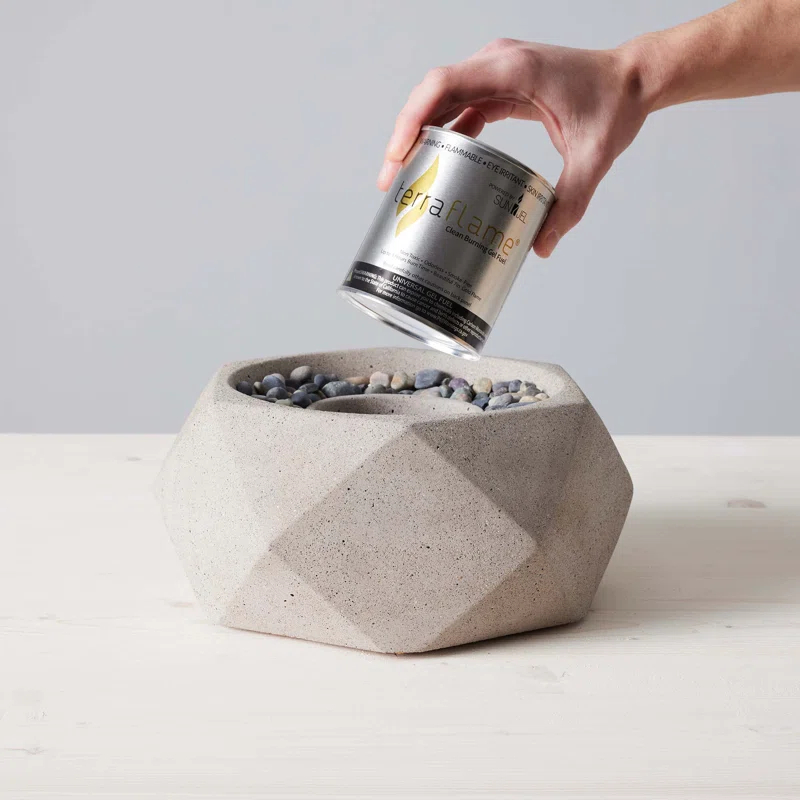 TerraFlame Geo Concrete Table Top Gel Fuel Fire Bowl - Indoor and Outdoor Use