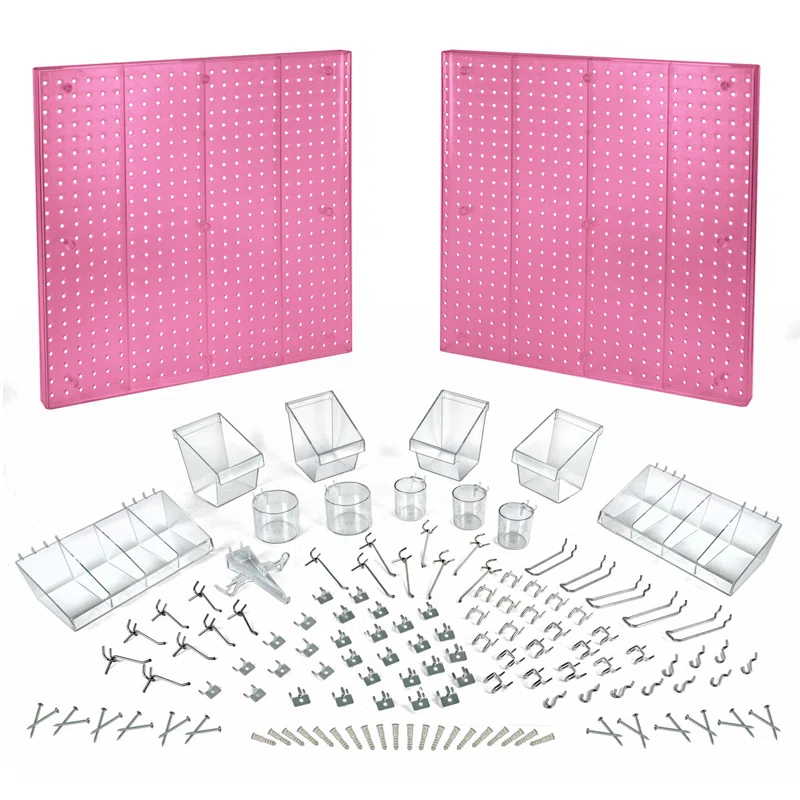 Azar Displays 900988-PNK 125-Piece Pegboard Organizer Kit (2 - 24"x24")