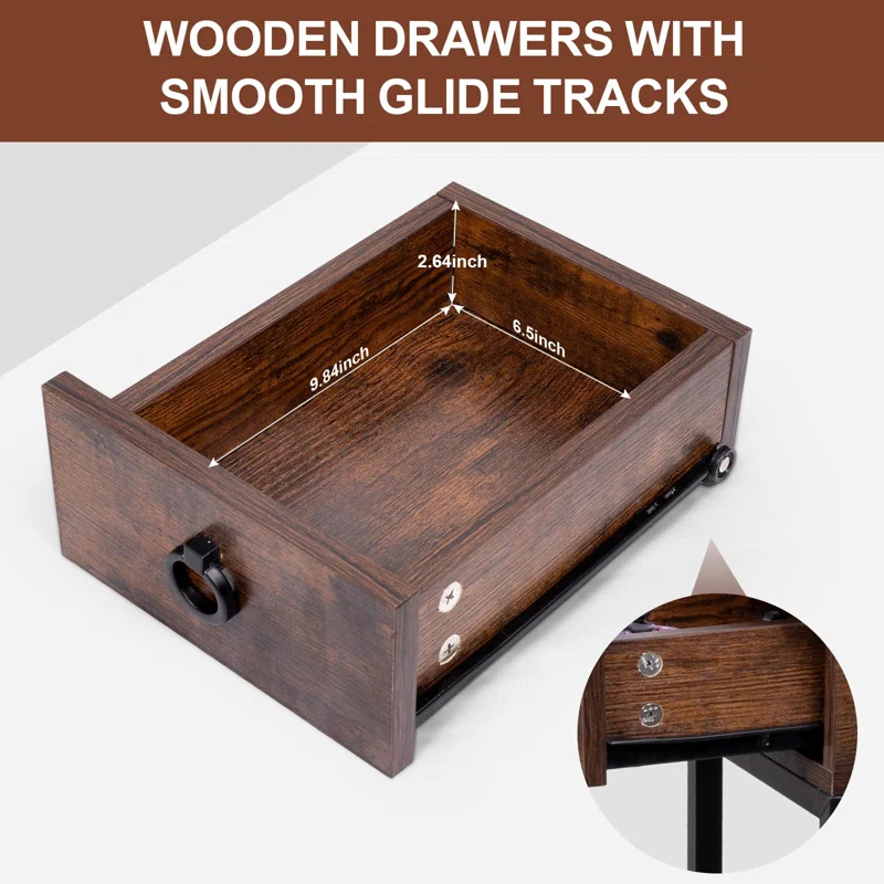 Hokku Designs Rustic Slim Side Table With USB Ports, Outlets & Charging Station For Living Room & Bedroom