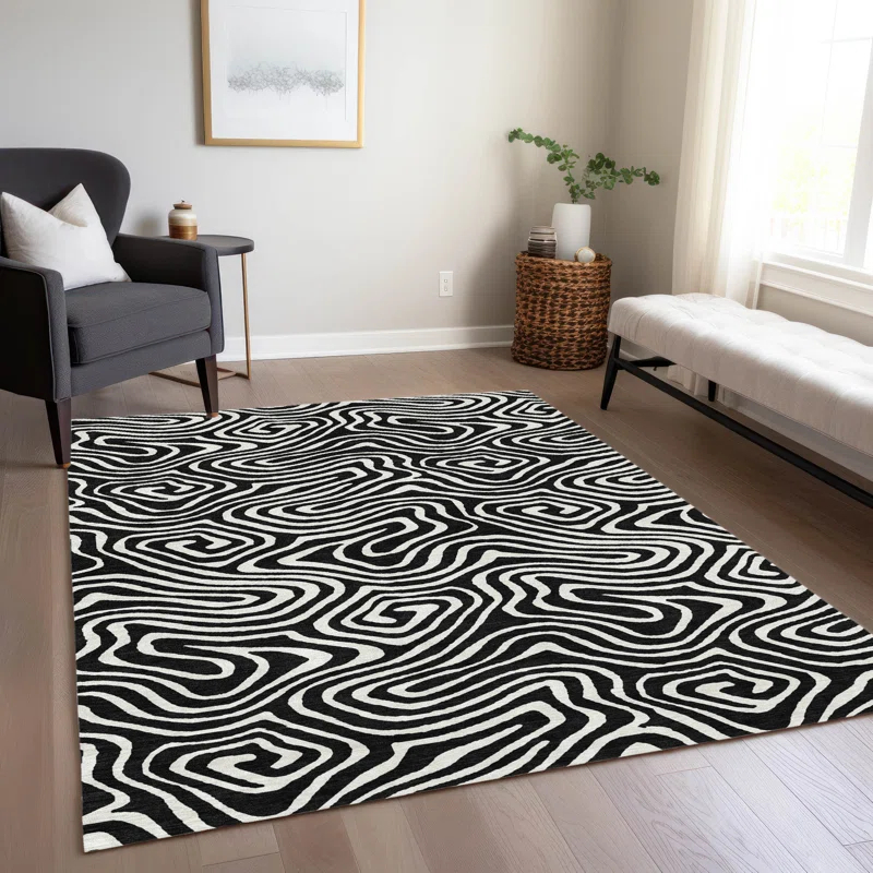 Machine Washable Indoor/Outdoor Chayden ACN1020 Black 8' x 10' Rug