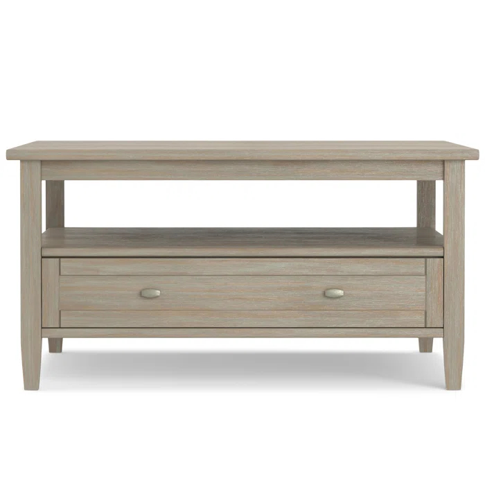 Simpli Home Warm Shaker 36"W Solid Wood Square Coffee Table with Two Drawers and Open Shelf