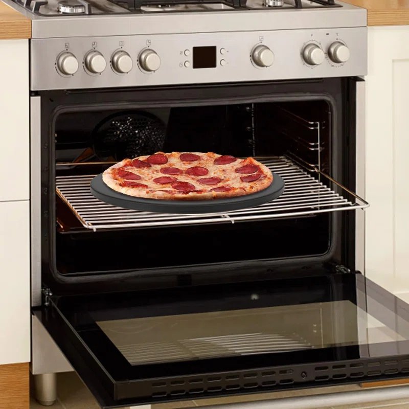 LIFETIME FLOORING LLC Round Pizza Grilling Stone For Oven, BBQ And Grill - 15” Non-Stick Black Ceramic Baking Stone For Pies, Pastry Bread, Calzone - Home Kitchen Accessories