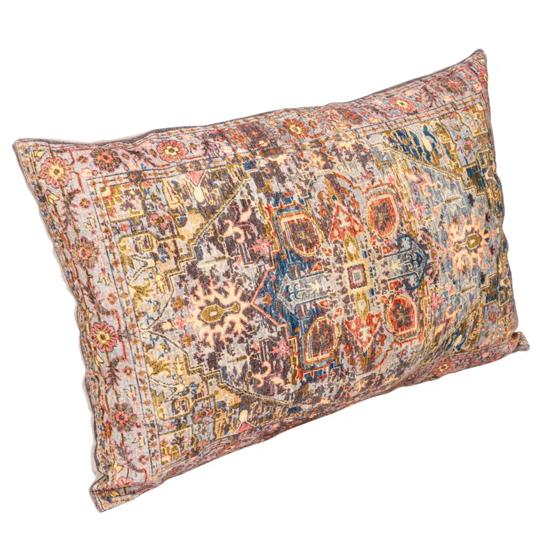 Creative Co-Op Artiste Cotton Printed Lumbar Pillow with Pattern and Chambray Back