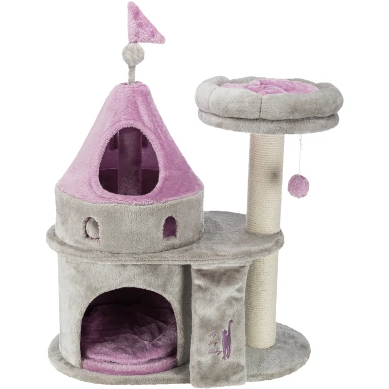 TRIXIE My Kitty Darling Castle Condo, Plush Cat Tree, Sisal Scratching Post, Removable Bed, Crinkling Blanket, Cat Toy