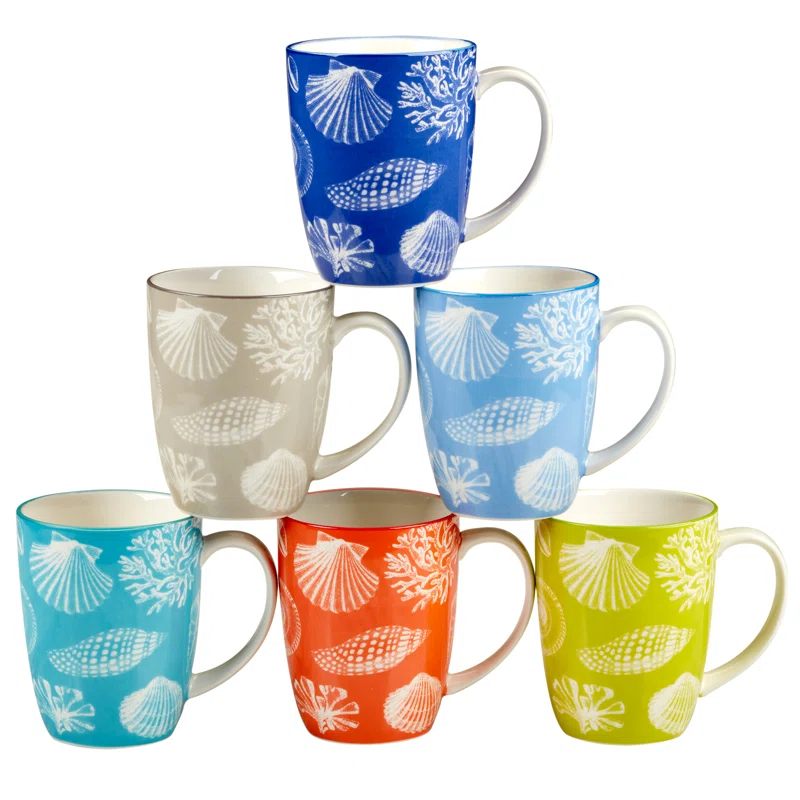 Certified International Seaside Set of 6  Mugs 6 asst 4.75in x 3.25in x 4.25in 14 oz (Set of 6)